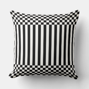 Elegante schwarze geometrische Streifen und Schach Kissen