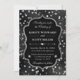 Elegante schwarze Glitter-Diamanten Glam-Hochzeit Einladung