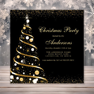 Elegante Schwarze Glitzernde Weihnachtsbaum-Party Einladung
