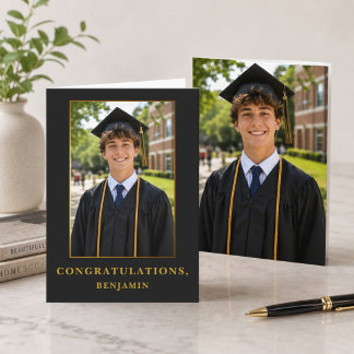 Elegante schwarze Gold-Abschlussfoto  Karte