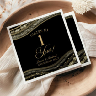 Elegante schwarze Gold-Achat 1-Jahres-Jubiläumsfei Serviette