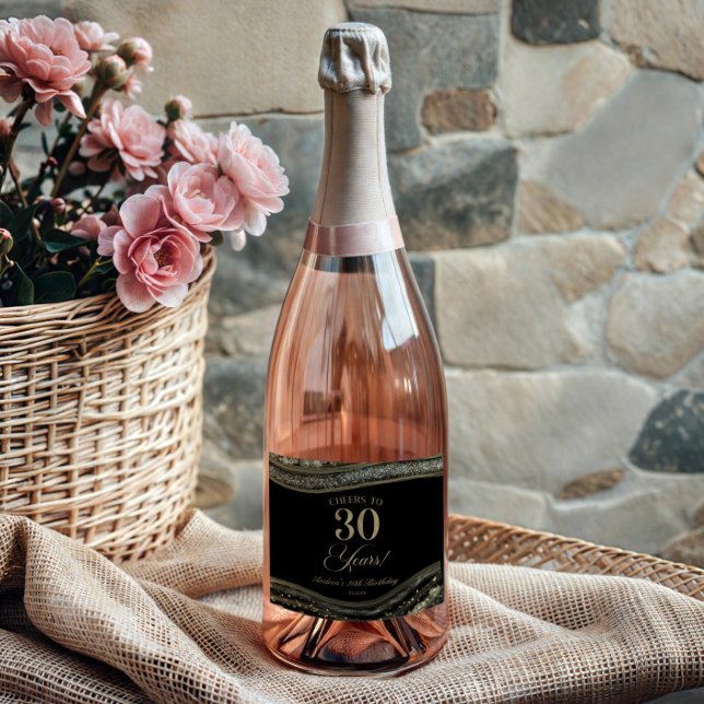 Elegante schwarze Gold-Achat 30. Geburtstagsfeier (Von Creator hochgeladen)