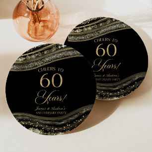 Elegante schwarze Gold-Achat-60-Jahres-Jubiläumsfe Pappteller