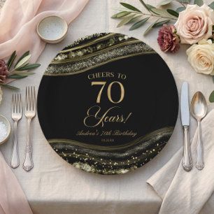 Elegante schwarze Gold-Achat-70. Geburtstagsfeier Pappteller