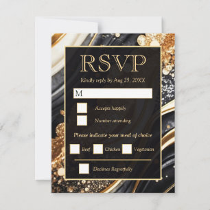 Elegante Schwarze Gold-Achat-Glitter-Hochzeit RSVP Karte