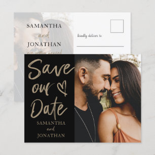 Elegante schwarze Gold-Foto-Save-our-Date-Hochzeit Ankündigungspostkarte