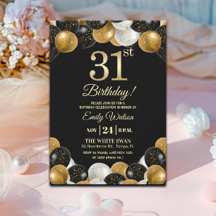 Elegante schwarze Gold-Glitter 31. Geburtstagsfeie Einladung