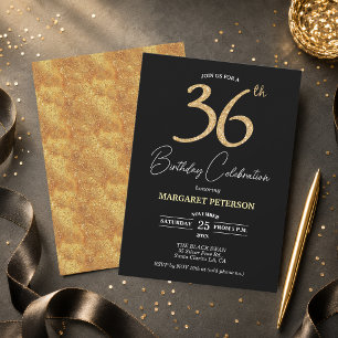 Elegante schwarze Gold-Glitter-36-Geburtstagsfeier Einladung