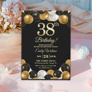 Elegante schwarze Gold-Glitter-38-Geburtstagsfeier Einladung