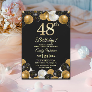 Elegante schwarze Gold-Glitter 48. Geburtstagsfeie Einladung