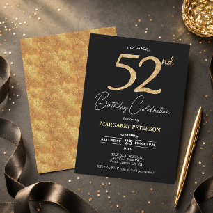 Elegante schwarze Gold-Glitter-52. Geburtstagsfeie Einladung