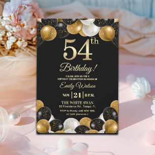 Elegante schwarze Gold-Glitter 54. Geburtstagsfeie Einladung