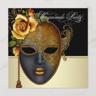 Elegante schwarze Gold-Masquerade-Party-Einladunge Einladung