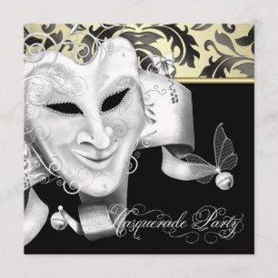 Elegante schwarze Gold-Masquerade-Party-Einladunge Einladung