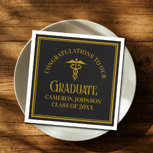 Elegante schwarze Gold-Medizinische-Absolventenpar Serviette