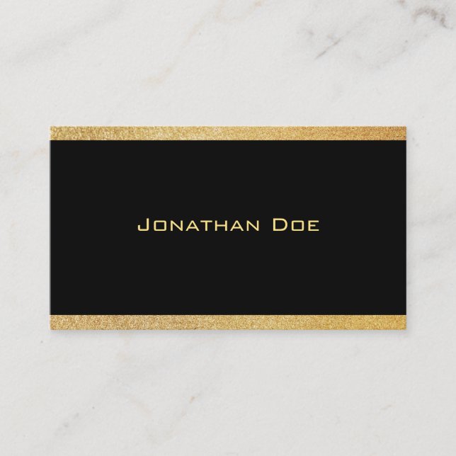 Elegante Schwarze Gold Moderne minimalistische Vor Visitenkarte (Vorderseite)