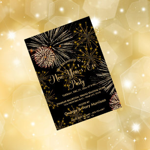 Elegante Schwarze Gold Neujahrsfeier-Party Einladu Feiertagskarte
