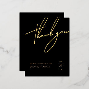 Elegante schwarze Gold-Schrift Hochzeit Danke-Foli Folie Einladungspostkarte