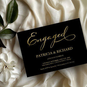 Elegante schwarze Gold-Schrift-Verlobungsfeier Einladung