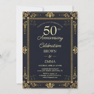 Elegante Schwarze Goldene 50-Jahr-Feier In Einladung