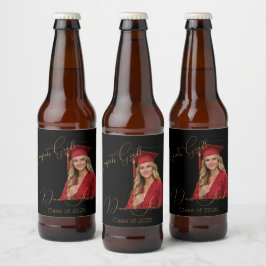 Elegante schwarze & goldene Abschlussfeier Bierflaschenetikett