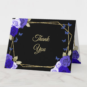 Elegante schwarze goldene blaue Rosen 18. Geburtst Dankeskarte