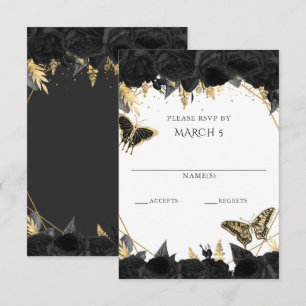 Elegante Schwarze Goldene Blumen Schmetterlinge Qu RSVP Karte