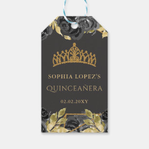 Elegante schwarze goldene Blumen-Tiara Quinceanera Geschenkanhänger