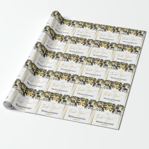 Elegante Schwarze goldene Blütengeometrie Geschenkpapier