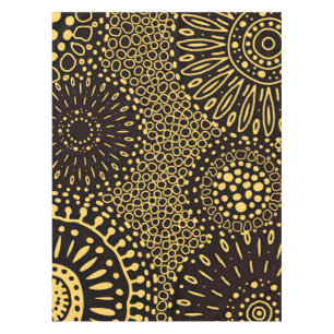 Elegante schwarze goldene ethnische Blumen-Tischde Tischdecke