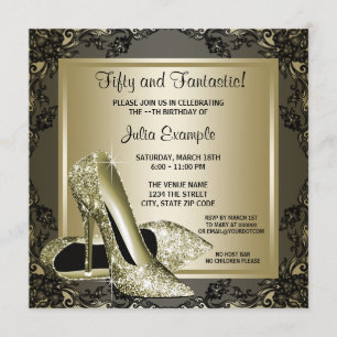 Elegante schwarze goldene High Heel Damen-Geburtst Einladung