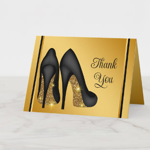 Elegante schwarze goldene High Heel Schuh Dankesch Dankeskarte
