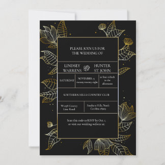 Elegante schwarze Goldene Hochzeits-Einladung Einladung