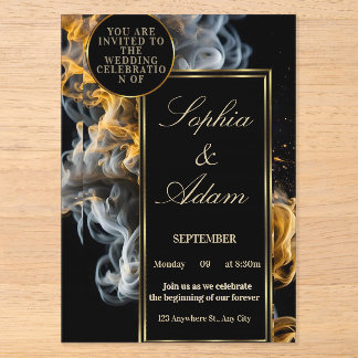 Elegante schwarze & goldene Hochzeitseinladung Acryleinladungen
