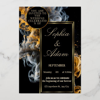 Elegante schwarze & goldene Hochzeitseinladung Folieneinladung