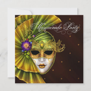 Elegante schwarze goldene Maskenparty-Einladungen Einladung