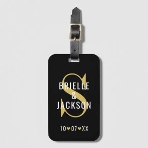 Elegante schwarze goldene Monogramm-Namen für Paar Gepäckanhänger