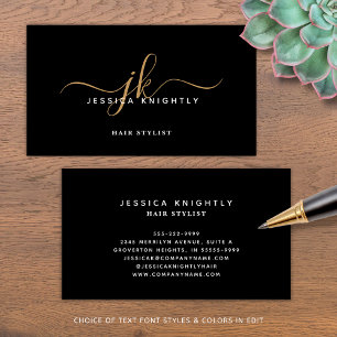 Elegante schwarze goldene Monogramm-Schrift Initia Visitenkarte