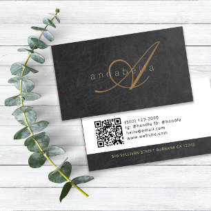 Elegante schwarze goldene monogrammierte Luxuslede Visitenkarte