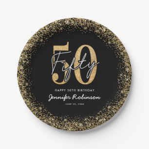 Elegante schwarze goldene Pappteller zum 50. Gebur
