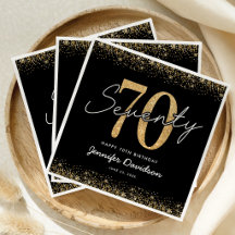 Elegante schwarze goldene Partyservietten zum 70.