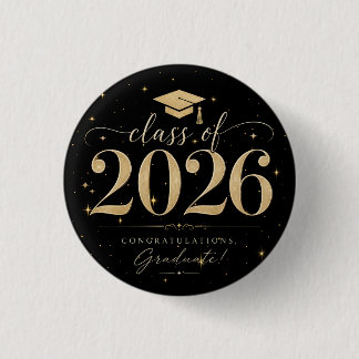 Elegante schwarze goldene Sterne Abiturklasse 2026 Button