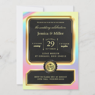 Elegante schwarze & goldene Ticket-Hochzeitseinlad Einladung