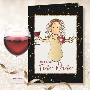Elegante schwarze goldene weibliche Cartoon-Wein-G Karte