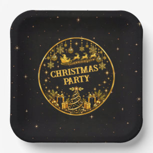 Elegante schwarze goldene Weihnachtsmann-Weihnacht Pappteller