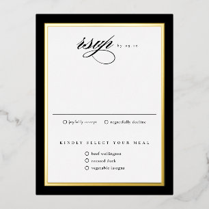Elegante schwarze Goldfolie Hochzeit RSVP Karten