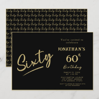 Elegante schwarze Goldpinsel-Schrift zum 60. Gebur Einladung