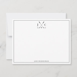 Elegante schwarze Golf-Monogramm-Flat-Notizkarte Mitteilungskarte