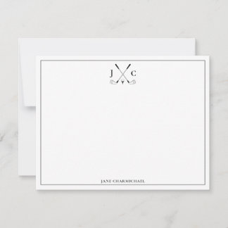 Elegante schwarze Golf-Monogramm-Flat-Notizkarte Mitteilungskarte