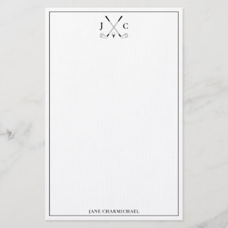 Elegante schwarze Golf-Monogramm-Korrespondenz Briefpapier
